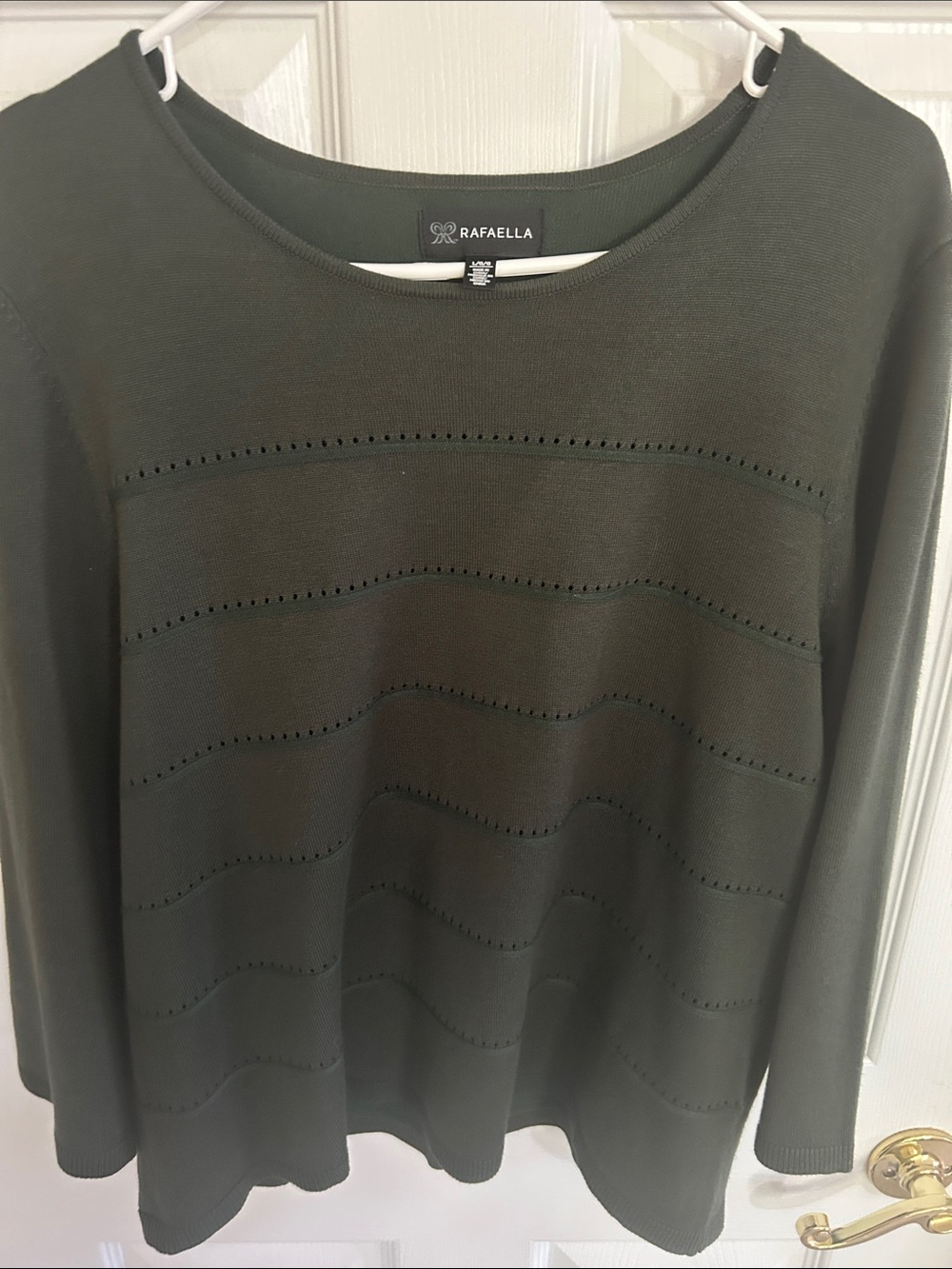Rafaella Olive Green Eyelet-Stripe Long Sleeve Pullover